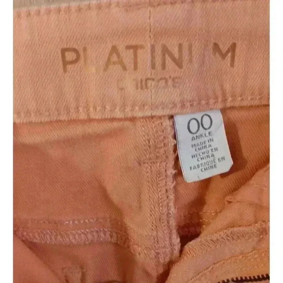 Chicos Platinum 00(XS) Ankle Jeans Womens Orange Mid Rise Crochet Back Pockets‎ - Picture 4 of 6
